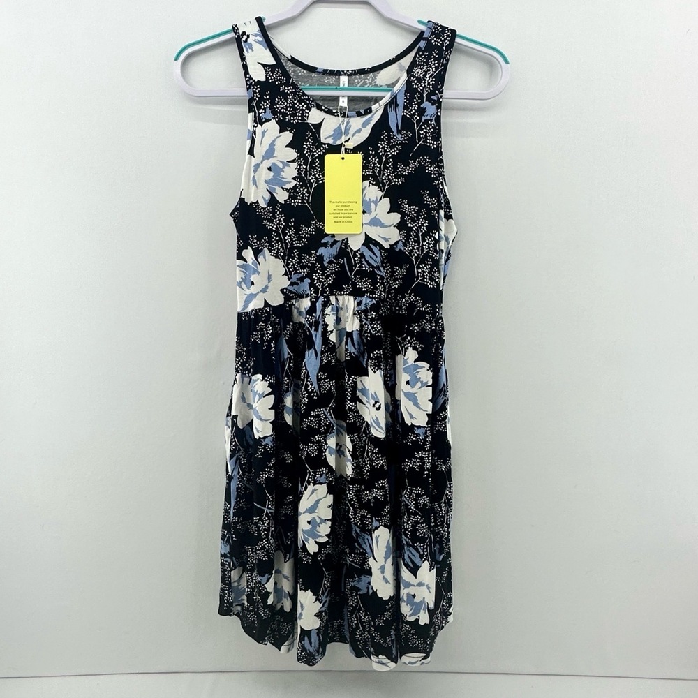 Floral Sleeveless Dress Black‎ / White / Blue Women's Small Athleisure Flowy NWT